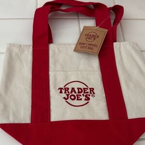 Trader Joe's Red and Cream Mini Canvas Tote Bag